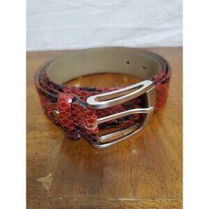 Vera Pelle Red Black Patent Leather Crocodile Pattern Belt Made Italy 45 Inches